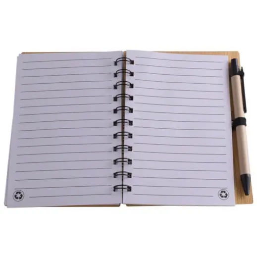 Bamboo Mid-Size Notebook & Pen Black-Brown Open